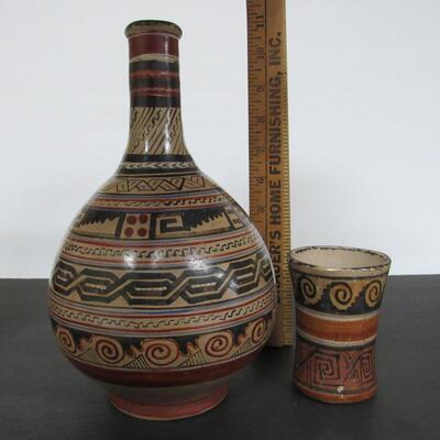 Vintage Signed Timoteo Solis Wine or Water Carafe With Tumbler Tumble Up Set El Salvadore #1