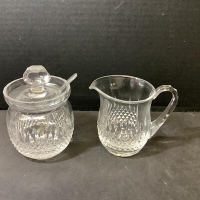 254. Beautiful Crystal  Creamer Pitcher & Sugar Bowl with Lid/Spoon 