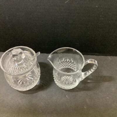 254. Beautiful Crystal  Creamer Pitcher & Sugar Bowl with Lid/Spoon 