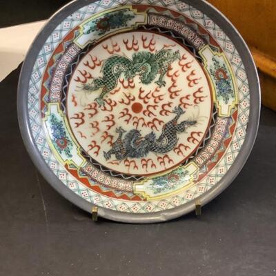 256. Asian Garden Seat, Japanese Bowl & Hand Painted Trinket Dish