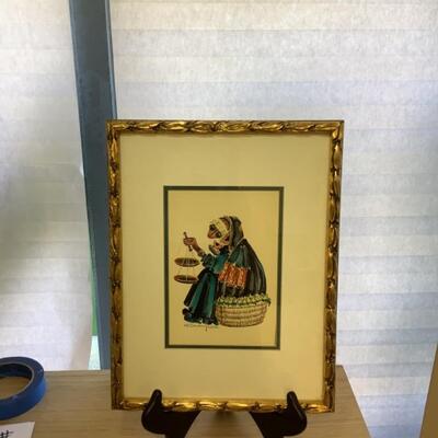 259. Gold Framed Signed Painting of a Woman on a Basket  