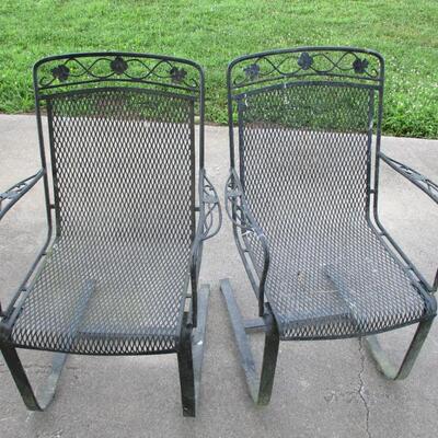 Pair Of Antique Wrought Iron and Mesh Design Outdoor Patio Chairs #3 of 4 |  EstateSales.org