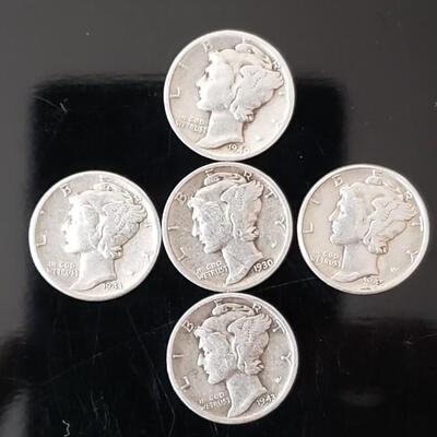 5 silver mercury dimes