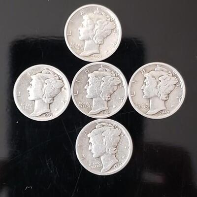5 silver mercury dimes