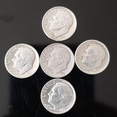 5 Rosevelt silver dimes 