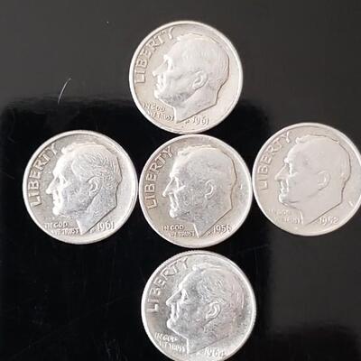 5 silver Rosevelt dimes 