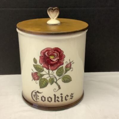 265  Antique Cookie Jar with Wooden Lid & Oinking Pig Inside  