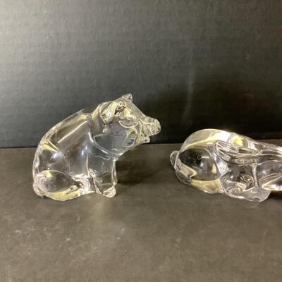276. Pilgrim Hand Blown Green and Clear Glass Pigs 