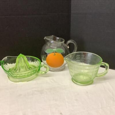 282  Vintage Green Glass Juicer/Measuring Cup & Vintage Pitcher 