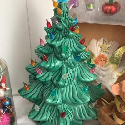 289  Vintage Christmas Ceramic Tree & Vintage Ornaments 