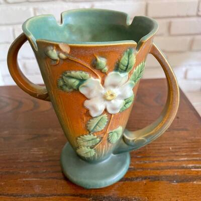 LOT 30 - 982-7, White Rose Double Handled Vase, Roseville Pottery