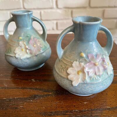 LOT 35 - 944-4, Cosmos Handled Vases, Roseville Pottery, Set of 2 