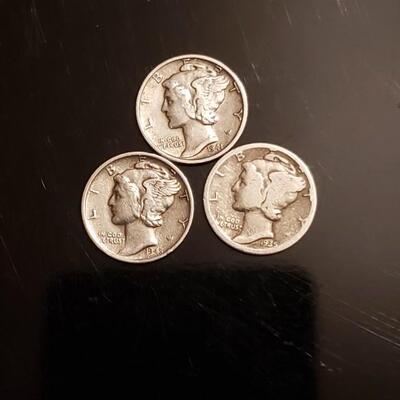 3 silver mercury dimes 