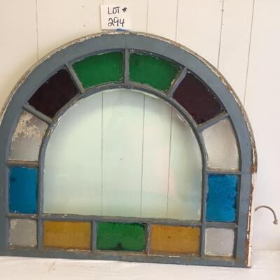 294 Antique Stained Glass Arched Window 