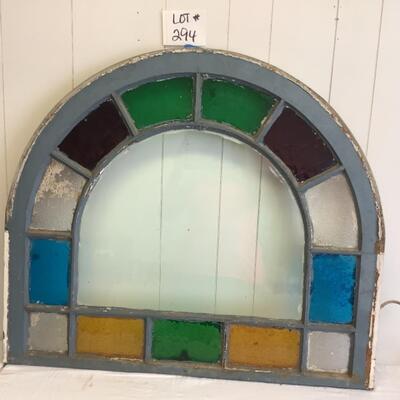 294 Antique Stained Glass Arched Window 