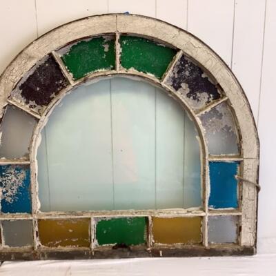 294 Antique Stained Glass Arched Window 