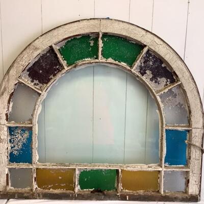 294 Antique Stained Glass Arched Window 