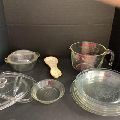 312  Antique Glass Pie Dishes & Pyrex Glass Measuring Cup 