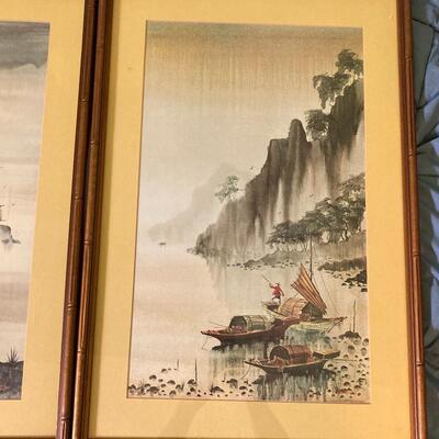 Pair of ROBERT E. RUSSELL Vintage Asian Lithographs 17 x 25â€h
