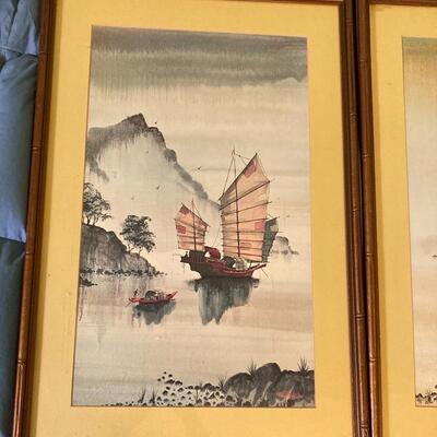 Pair of ROBERT E. RUSSELL Vintage Asian Lithographs 17 x 25â€h