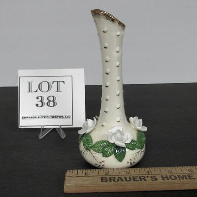 Bud Vase With Applied Roses, Unmarked