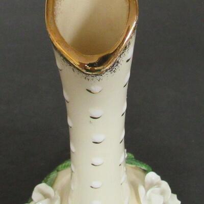 Bud Vase With Applied Roses, Unmarked