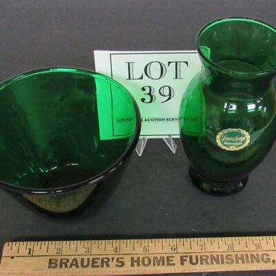 Forest Green Mixing Bowl and Vase With Original Label