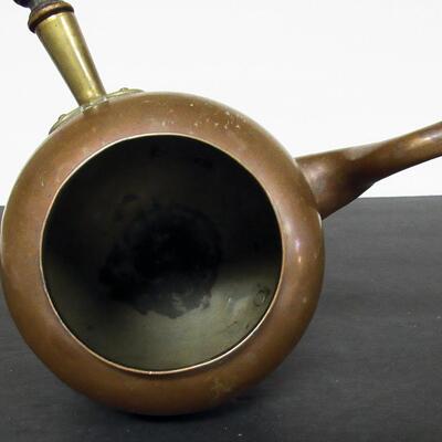 Vintage Copper Footed Pot, Brass Trim, Riveted, Wood Handle, England, No Cover