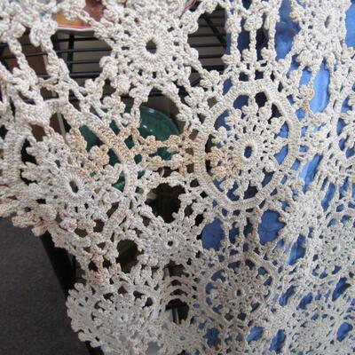 Very Pretty Vintage Crocheted Table Cloth Huge Appr 66 x 72, Read Description.