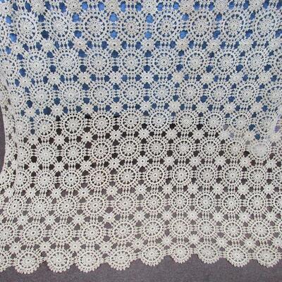 Very Pretty Vintage Crocheted Table Cloth Huge Appr 66 x 72, Read Description.