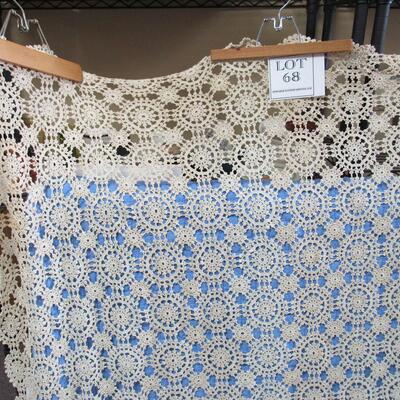 Very Pretty Vintage Crocheted Table Cloth Huge Appr 66 x 72, Read Description.