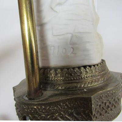 Antique Bisque Figural Lamp on Brass Base Numbered, No Country of Origin