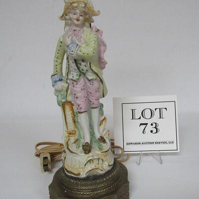 Antique Bisque Figural Lamp on Brass Base Numbered, No Country of Origin