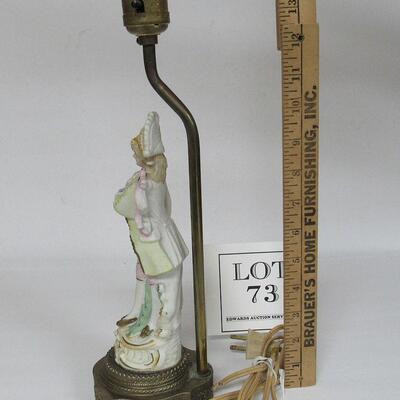 Antique Bisque Figural Lamp on Brass Base Numbered, No Country of Origin