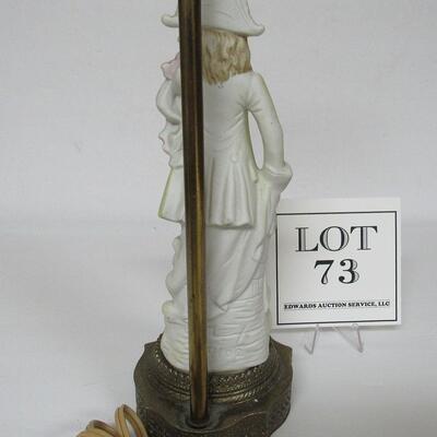 Antique Bisque Figural Lamp on Brass Base Numbered, No Country of Origin