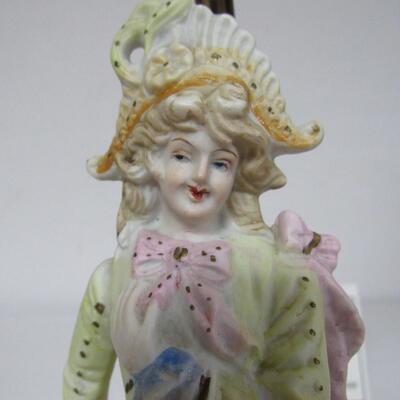 Antique Bisque Figural Lamp on Brass Base Numbered, No Country of Origin