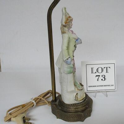 Antique Bisque Figural Lamp on Brass Base Numbered, No Country of Origin