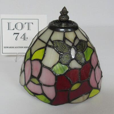Multi Colored Leaded Glass Lamp Shade With Butterflies  