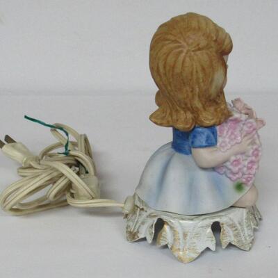 Small Vintage Bisque Girl With Flowers Night Light Lamp 