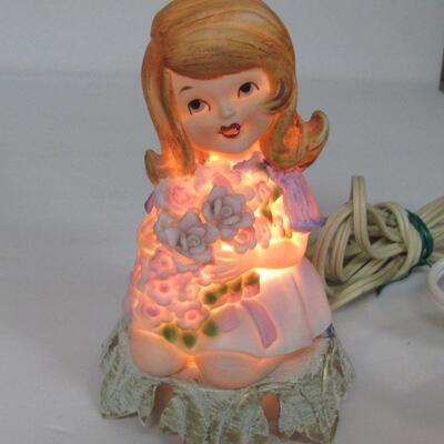 Small Vintage Bisque Girl With Flowers Night Light Lamp 