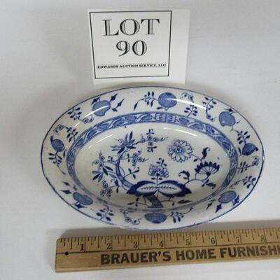 Antique Staffordshire England Blue Onion Oval Vegetable Bowl, Read description 