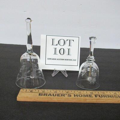 2 Clear Etched Glass Bells