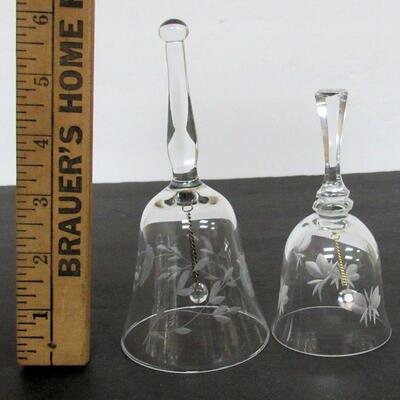 2 Clear Etched Glass Bells
