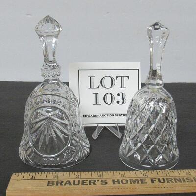 2 Clear Large Pressed Glass Bells