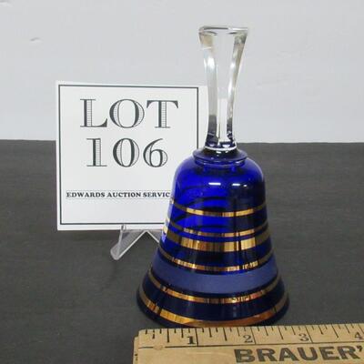 Vintage Bohemian Glass Bell Cobalt Blue With Gold Trim, No Label