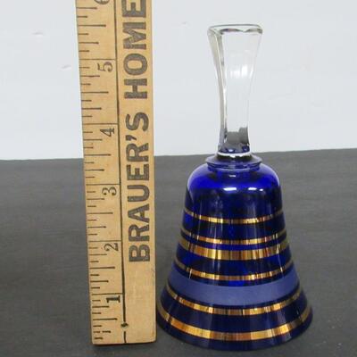 Vintage Bohemian Glass Bell Cobalt Blue With Gold Trim, No Label
