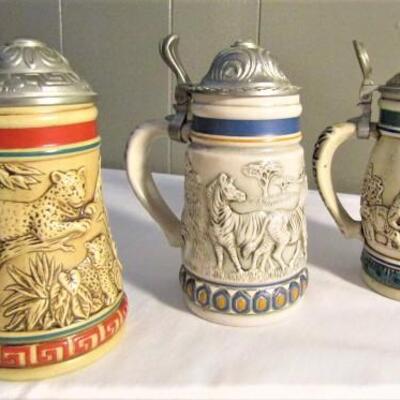Collector Steins Tribute to Endangered Species Jaguar, Mountain Zebra, and Asian Elephant