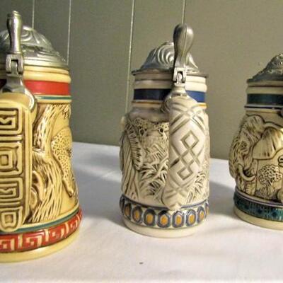 Collector Steins Tribute to Endangered Species Jaguar, Mountain Zebra, and Asian Elephant