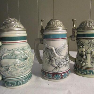 Collector Steins Tribute to Endangered Species Sperm Whale, Bald Eagle, Giant Panda