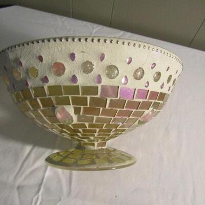 Pair of Decorative Bowls with Mosaic Tile Accents with Orbs and Potpourri 